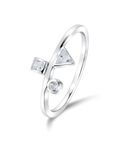 Geometric Shapes With CZ Stone Silver Ring NSR-4028